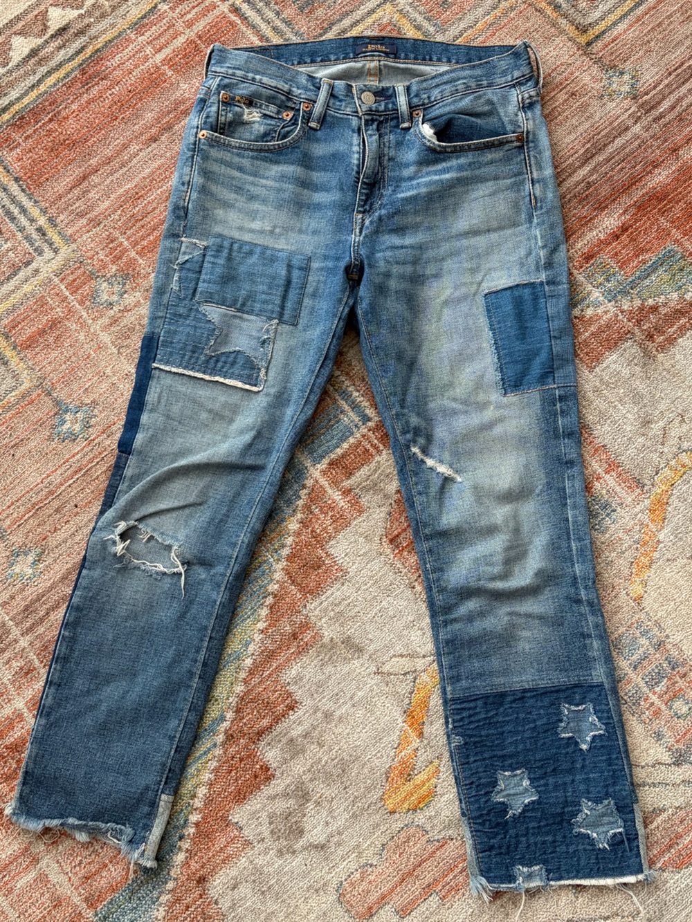 POLO RALPH LAUREN Patched Distressed Light Blue Denim Jeans